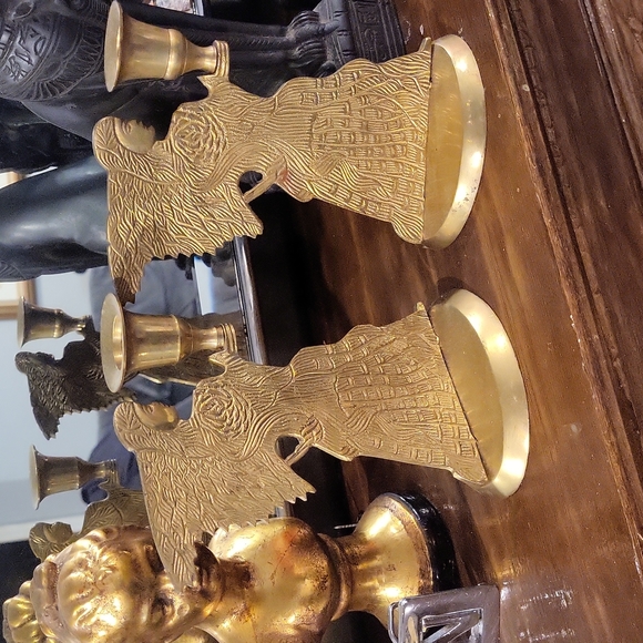 Two Solid Brass Angel Taper Candle Holders Vintage MCM - Picture 2 of 4